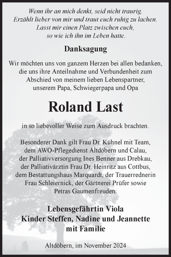 Traueranzeige von Roland Last von WochenKurier