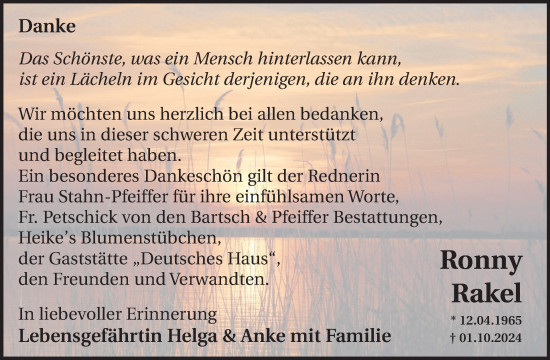 Traueranzeige von Ronny Rakel von WochenKurier