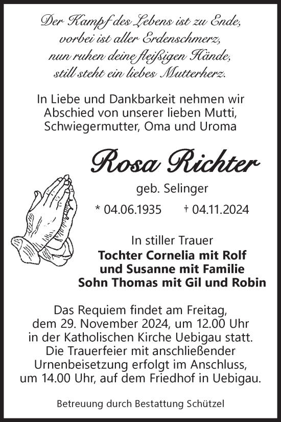 Traueranzeige von Rosa Richter von WochenKurier