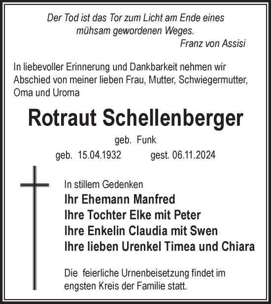 Traueranzeige von Rotraut Schellenberger von WochenKurier