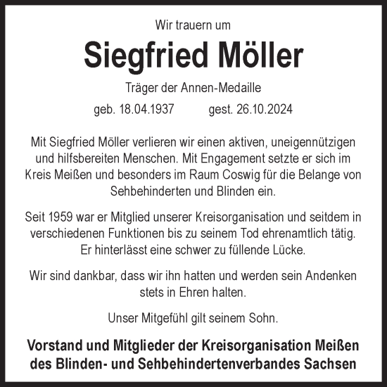 Traueranzeige von Siegfried Möller von WochenKurier