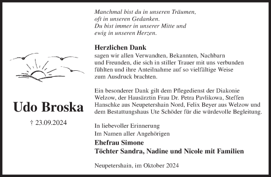 Traueranzeige von Udo Broska von WochenKurier