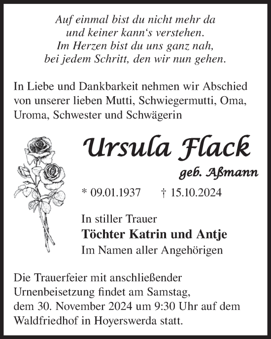 Traueranzeige von Ursula Flack von WochenKurier