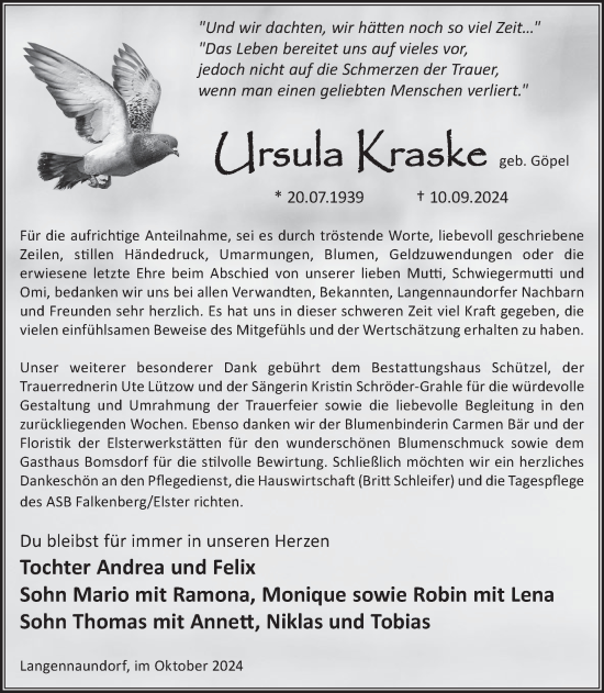 Traueranzeige von Ursula Kraske von WochenKurier