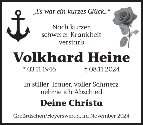 Traueranzeige von Volkhard Heine von WochenKurier