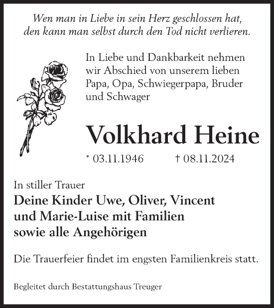 Traueranzeige von Volkhard Heine von WochenKurier