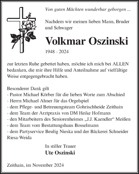 Traueranzeige von Volkmar Oszinski von WochenKurier