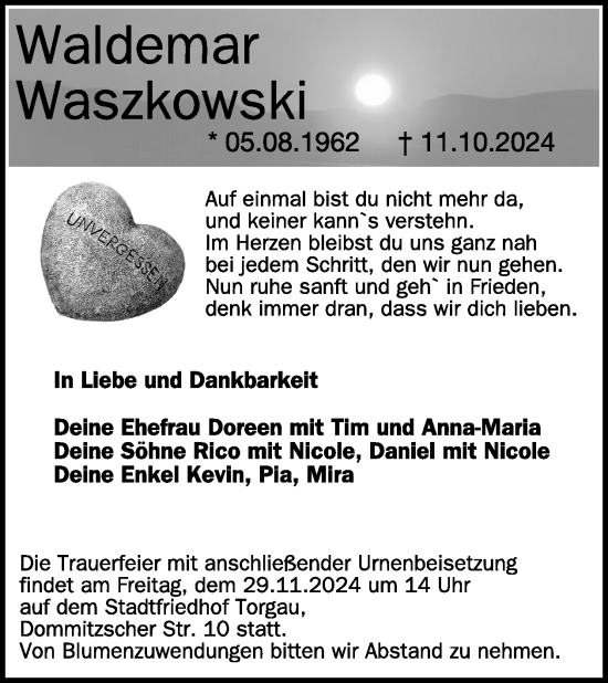 Traueranzeige von Waldemar Waszkowski von WochenKurier