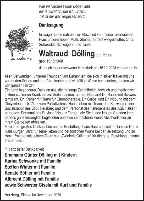 Traueranzeige von Waltraud Dölling von WochenKurier