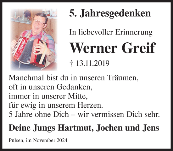 Traueranzeige von Werner Greif von WochenKurier