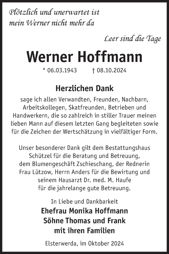 Traueranzeige von Werner Hoffmann von WochenKurier