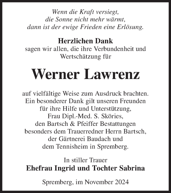 Traueranzeige von Werner Lawrenz von WochenKurier