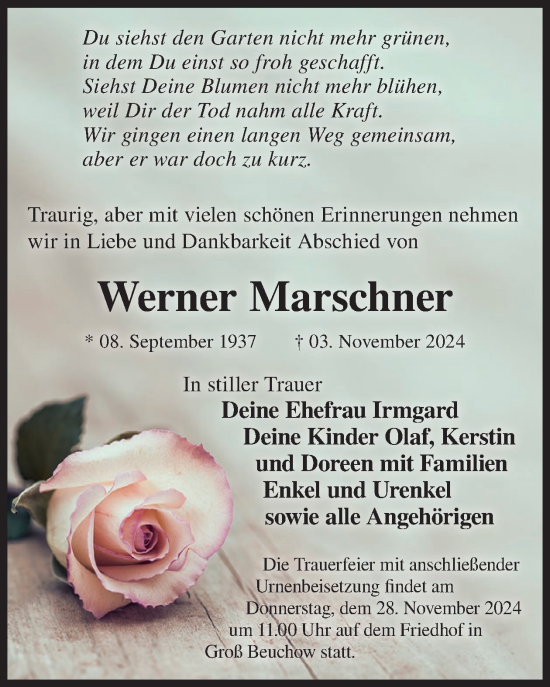 Traueranzeige von Werner Marschner von WochenKurier