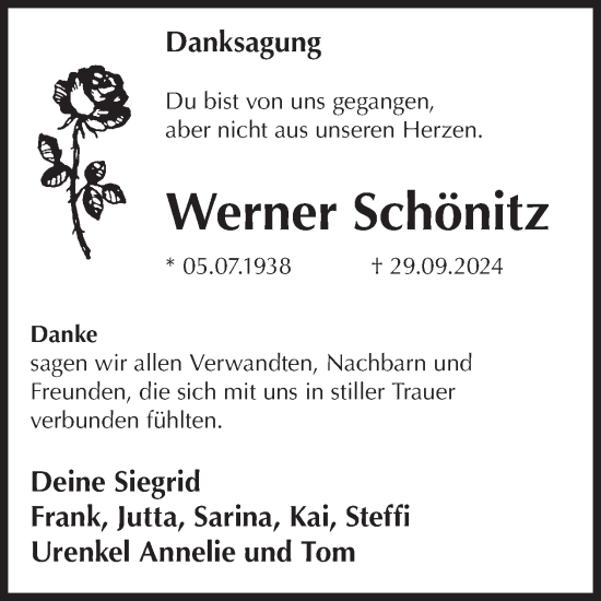 Traueranzeige von Werner Schönitz von WochenKurier