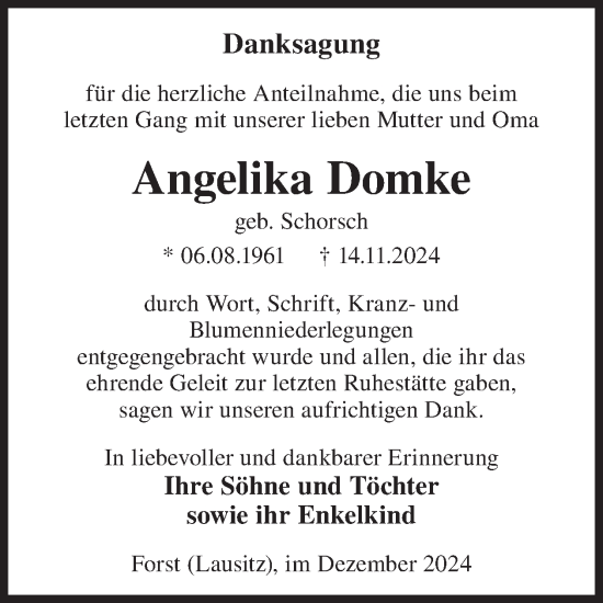 Traueranzeige von Angelika Domke von WochenKurier