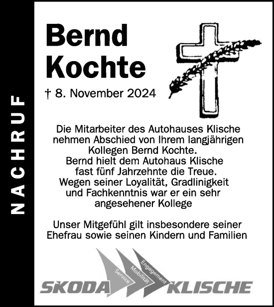 Traueranzeige von Bernd Kochte von WochenKurier