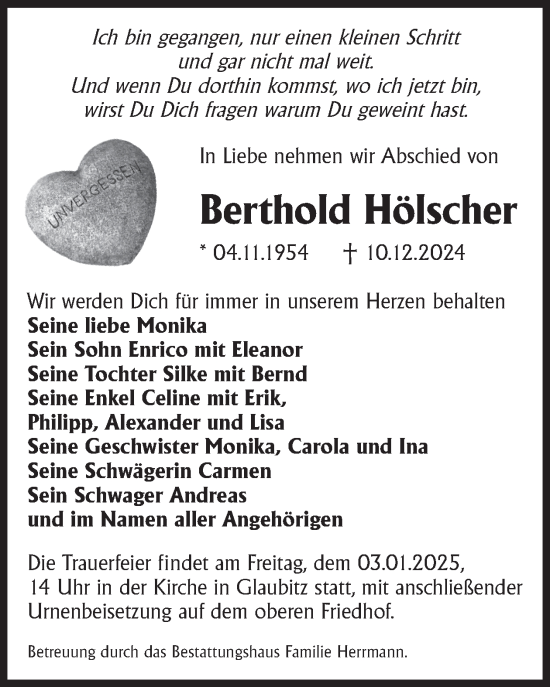 Traueranzeige von Berthold Hölscher von WochenKurier