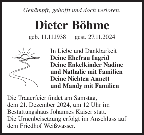 Traueranzeige von Dieter Böhme von WochenKurier