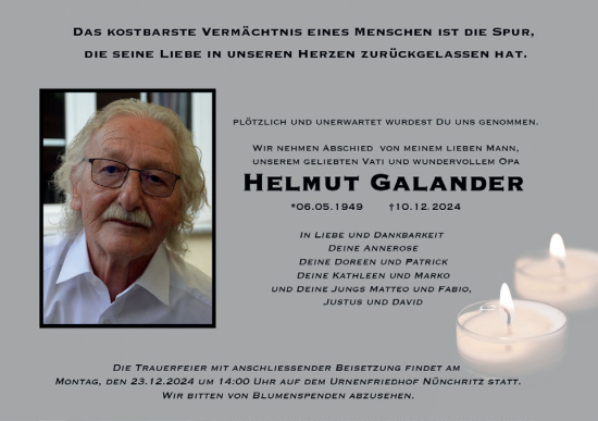 Traueranzeige von Helmut Galander von WochenKurier