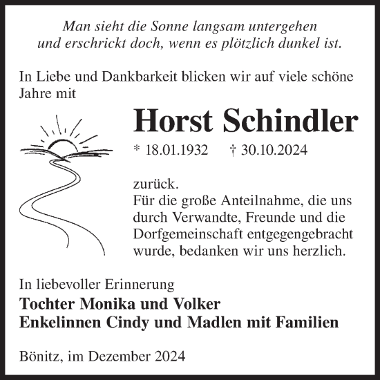 Traueranzeige von Horst Schindler von WochenKurier