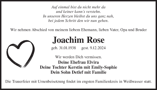 Traueranzeige von Joachim Rose von WochenKurier