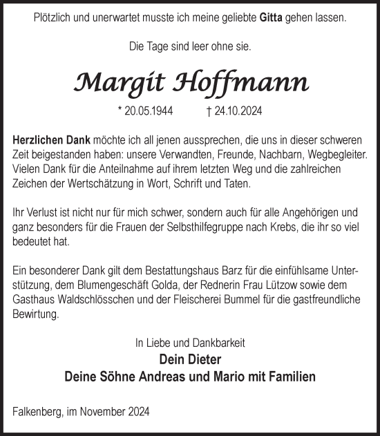 Traueranzeige von Margit Hoffmann von WochenKurier