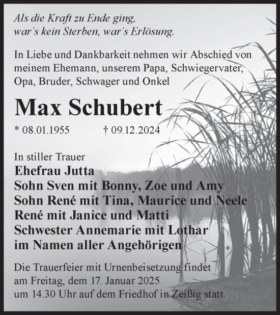 Traueranzeige von Max Schubert von WochenKurier