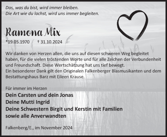 Traueranzeige von Ramona Mix von WochenKurier