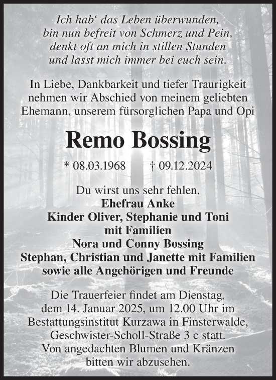 Traueranzeige von Remo Bossing von WochenKurier