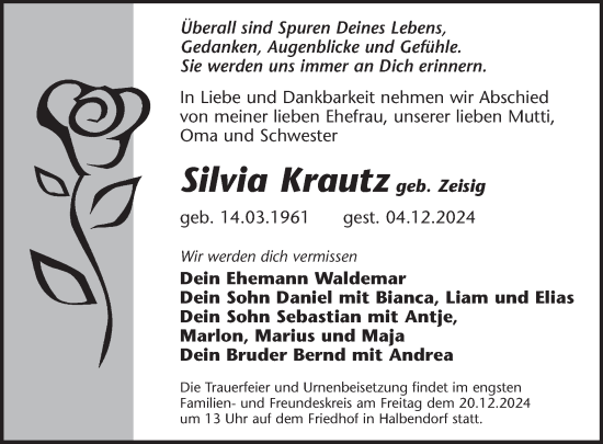 Traueranzeige von Silvia Krautz von WochenKurier