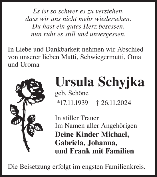 Traueranzeige von Ursula Schyjka von WochenKurier