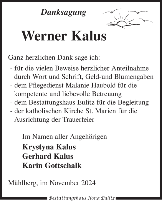 Traueranzeige von Werner Kalus von WochenKurier