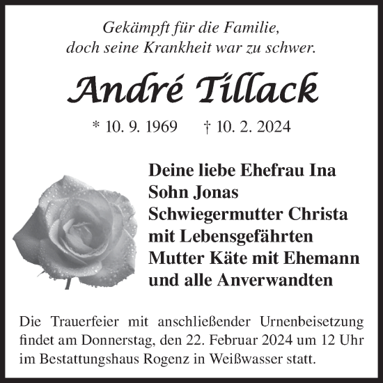 Traueranzeige von Andre Tillack von WochenKurier