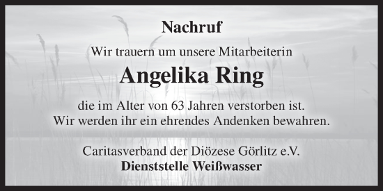 Traueranzeige von Angelika Ring von WochenKurier