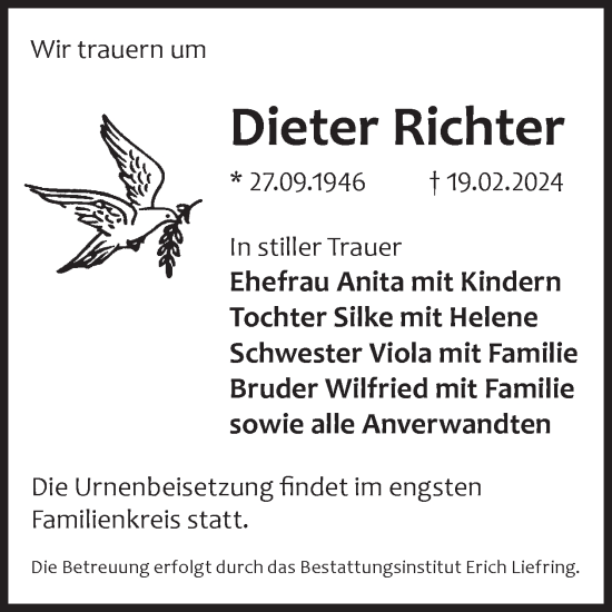 Traueranzeige von Dieter Richter von WochenKurier