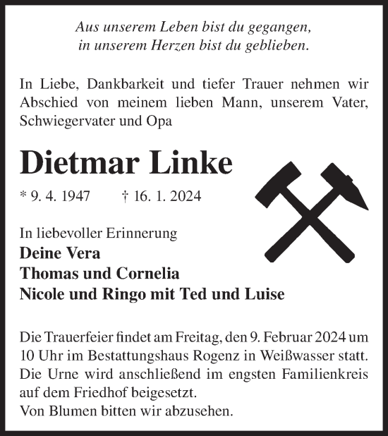 Traueranzeige von Dietmar Linke von WochenKurier