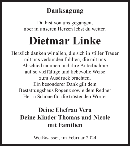 Traueranzeige von Dietmar Linke von WochenKurier