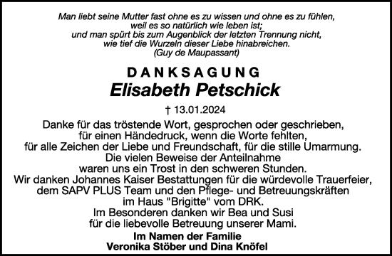 Traueranzeige von Elisabeth Petschick von WochenKurier