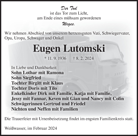 Traueranzeige von Eugen Lutomski von WochenKurier