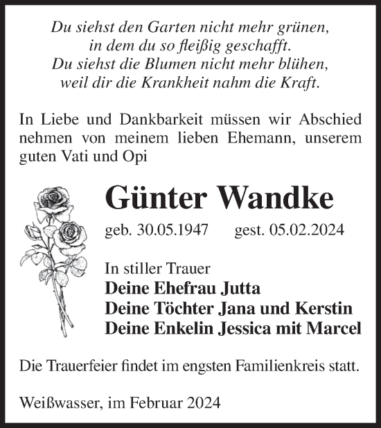 Traueranzeige von Günter Wandke von WochenKurier