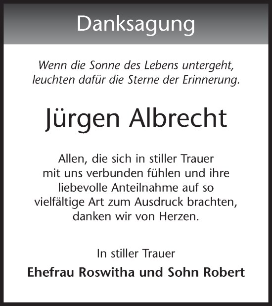 Traueranzeige von Jürgen Albrecht von WochenKurier