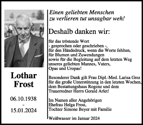 Traueranzeige von Lothar Frost von WochenKurier