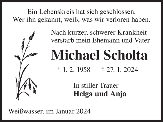 Traueranzeige von Michael Scholta von WochenKurier