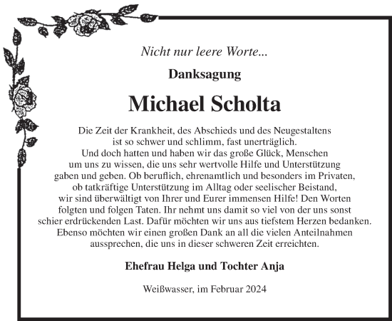 Traueranzeige von Michael Scholta von WochenKurier