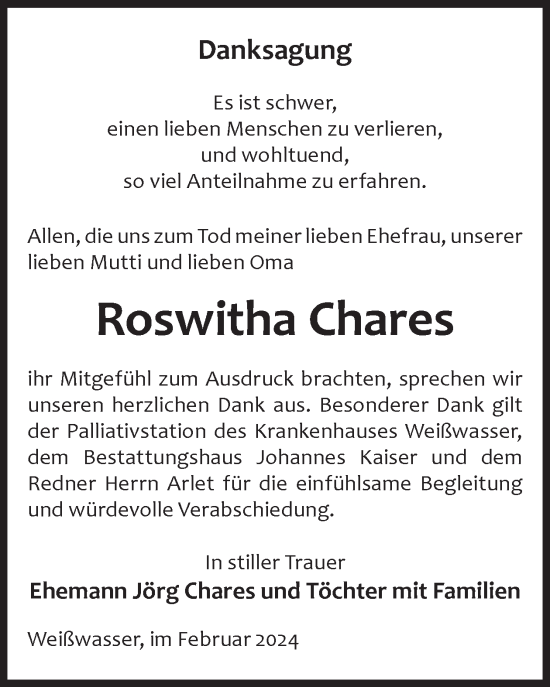 Traueranzeige von Roswitha Chares von WochenKurier