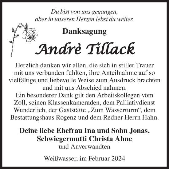 Traueranzeige von Andre Tillack von WochenKurier