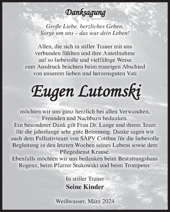 Traueranzeige von Eugen Lutomski von WochenKurier