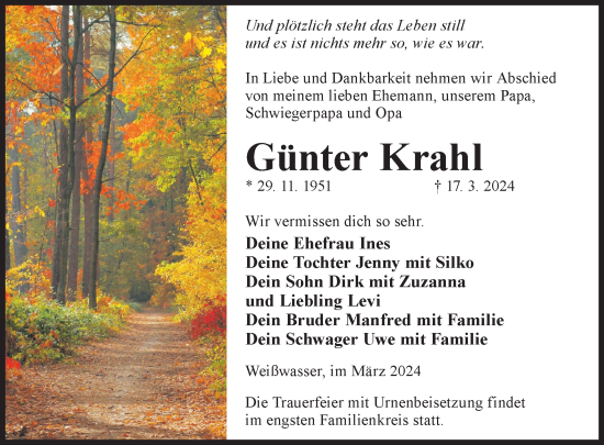 Traueranzeige von Günter Krahl von WochenKurier