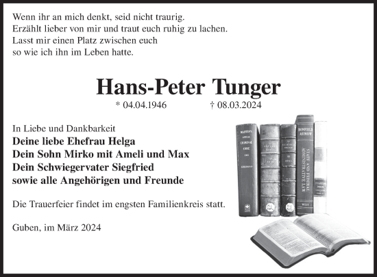 Traueranzeige von Hans-Peter Tunger von WochenKurier