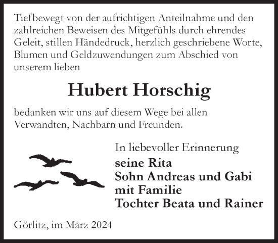 Traueranzeige von Hubert Horschig von WochenKurier
